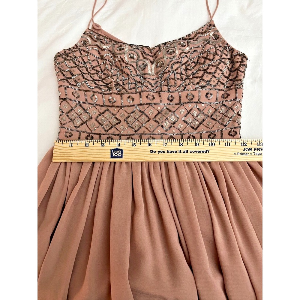 BHLDN Embellished Chiffon Dress Beaded Bodice Blush Spaghetti Straps Prom Spring - Picture 6 of 9